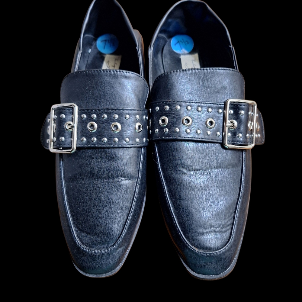Vintage Havana Maureen Black Studded Grommet Buckle Loafers (Size 7.5)
